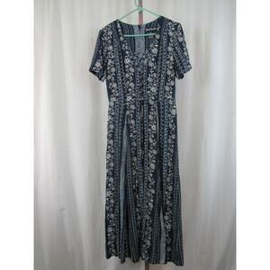 Jamie Brooke 9/10 Front Tie Vintage Floral Midi Maxi Dress Blue White 90s